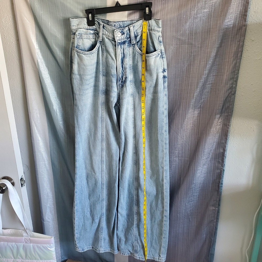 Arizona Jean Co High Rise Wide‎ Leg Jeans Light Wash Blue Seam Detail Size 5 90s